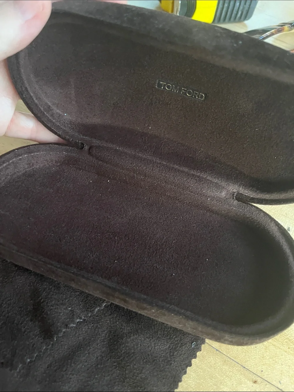 Tom Ford Brown Suede Sunglasses Case great cond, w/ cleaning cloth